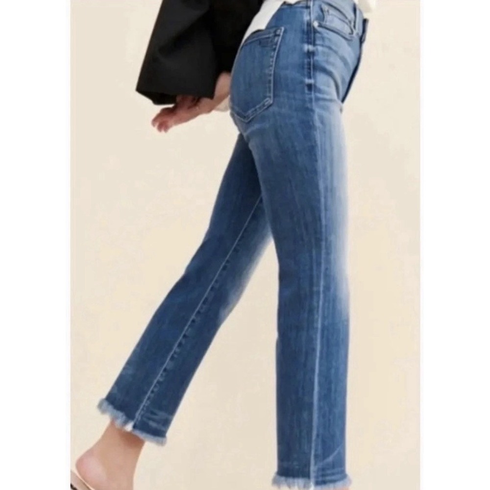 AYR The Bomb Pop High Rise Straight Leg Jeans Med Wash Raw Hem 31x27